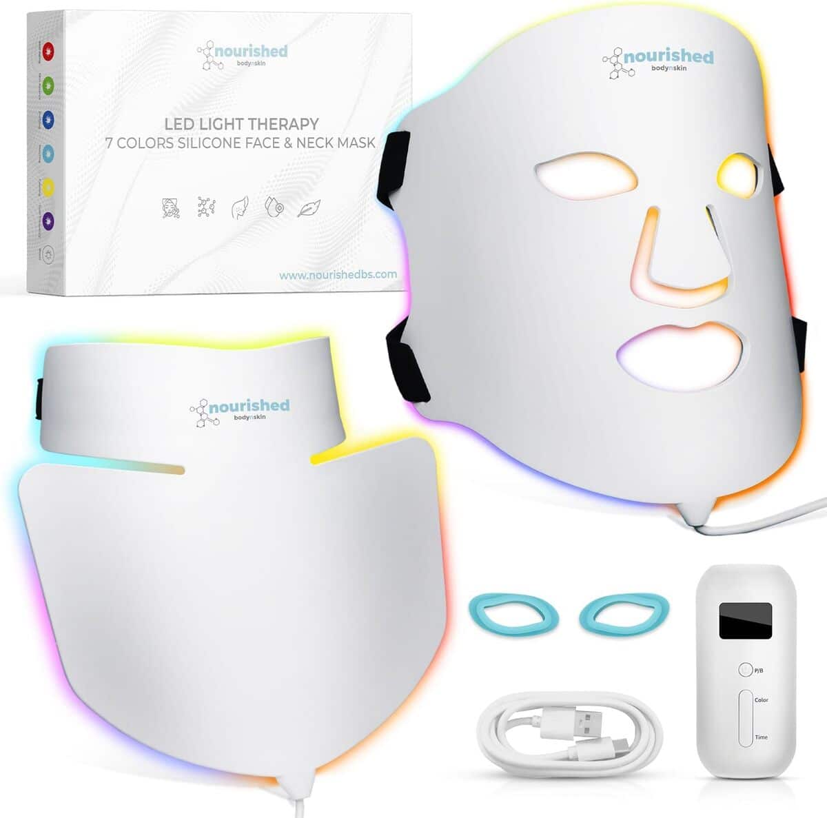 Masque Visage LED Nourished Bodynskin : luminothérapie 7 Couleurs Anti-âge