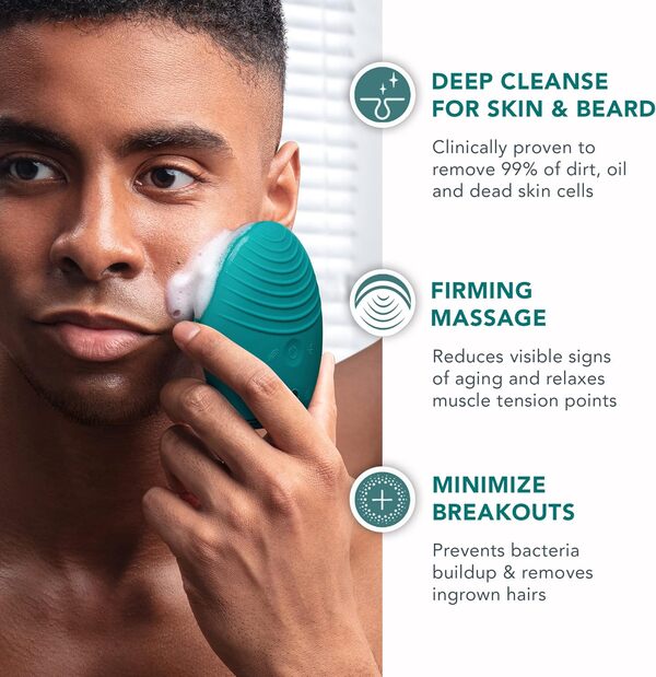 FOREO LUNA 4 MEN Brosse nettoyante visage peau et barbe - Massage visage raffermissant - Brosse anti-âge - Améliore l'absorption des soins de la peau - Connecté à l'app - USB Rechargeable - Étanche