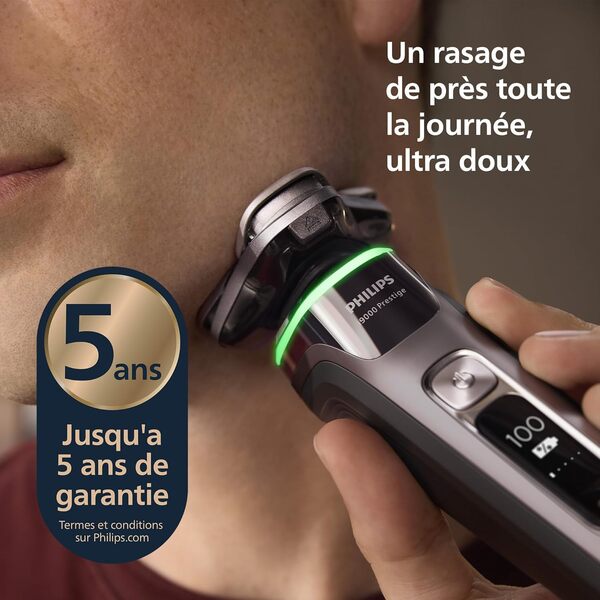Philips Rasoir i9000 Prestige, Rasoir électrique sec et humide, avec technologie Skin IQ, système Triple Lift & Cut, lames rotatives à 360° SteelPrecision, dosette à nettoyage rapide, modèle XP9202/30