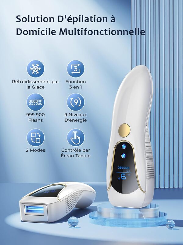 Épilateur Lumière Pulsée avec Fonction de Refroidissement, Épilateur Laser avec 999,900 Flashs, 9 Niveaux d'Énergie, Épilation IPL pour Visage, Aisselles, Jambes et Bikini - Hommes et Femmes