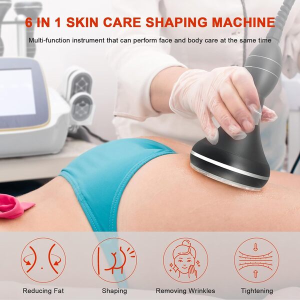 Appareil de cavitation 6 en 1 40 kHz pour soins du visage - Appareil de modelage du corps multipolaire RF Liposuccion sous vide Lipolaser Minceur Beauté Machine de levage de la peau ET636S