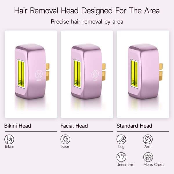 Épilateur à Lumière Pulsée, 0,5 Seconde/Flash, 3 Têtes Pour Une Épilation Précise, Énergie Max 20 J, Système de Glace, Épilation Sans Douleur du Maillot, du Corps et du Visage
