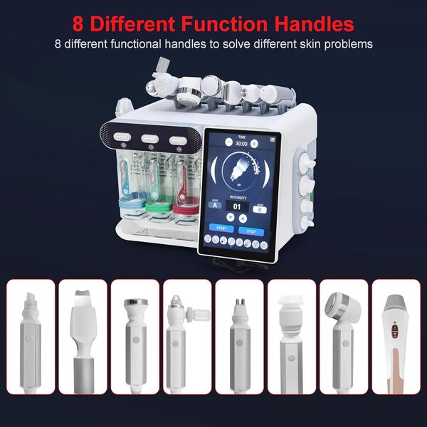 Hydro Diamond Petite machine à bulles 8 en 1 Aqua Peel Appareil de soins de la peau RF EMS Marteau à froid pour hydrater Elitzia ETLB355 (système Android et analyse de la peau)