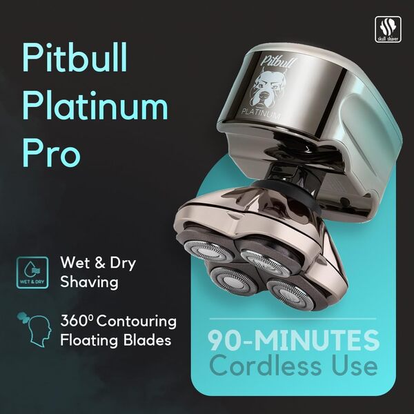 Skull Shaver Pitbull Platinum PRO - Rasoir Ă©lectrique Ălectrique Homme | Coffret cadeau de vacances pour homme | TĂȘte Chauve, rasage supĂ©rieur