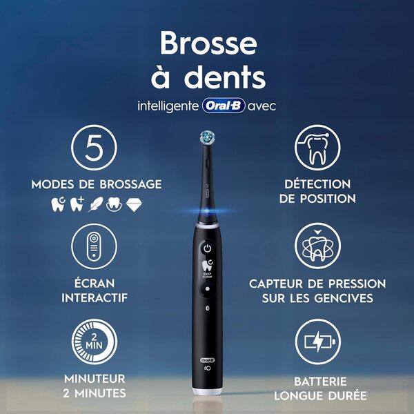 Oral-B iO 6 Brosse A Dents Electrique Noire, 5 Modes De Nettoyage Avec Soin Des Gencives, Douceur, Blancheur, Conseils De Brossage En Temps Réel, Brossette Oral B De Rechange, Chargeur, Etui