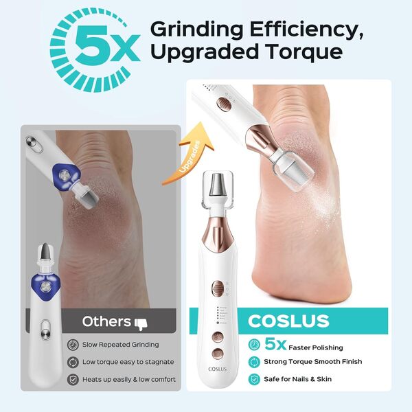 COSLUS Kit professionnel de manucure et pédicure : lime à ongles électrique, ensemble d'entretien de perceuse à ongles, meuleuse à ongles sans fil à 5 vitesses pour ongles épais, coupe-cuticules et