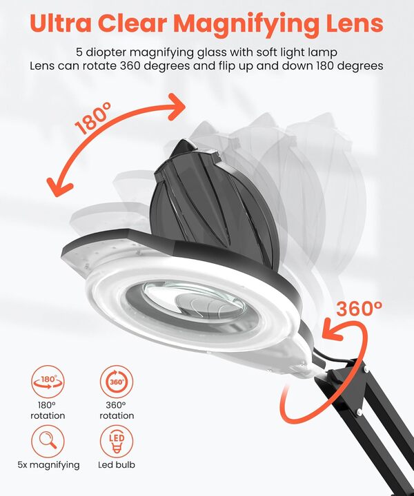 TASALON Vaporisateur facial professionnel avec lampe grossissante 5X, vaporisateur esthétique 2 en 1 avec roues conozone et brouillard chaud, vaporisateur facial ionique pour nettoyage en profondeur