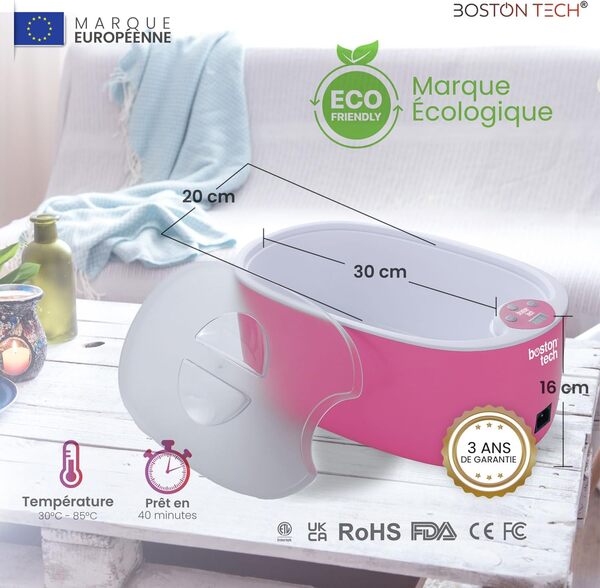 Bain de Paraffine pour les Mains et les Pieds de Boston Tech® | Soulagement des Douleurs Musculaires et Arthrite | Hydrate, Adoucit et Revitalise la Peau | Capacité 5L + 2 Blocs de Cire + Accessoires