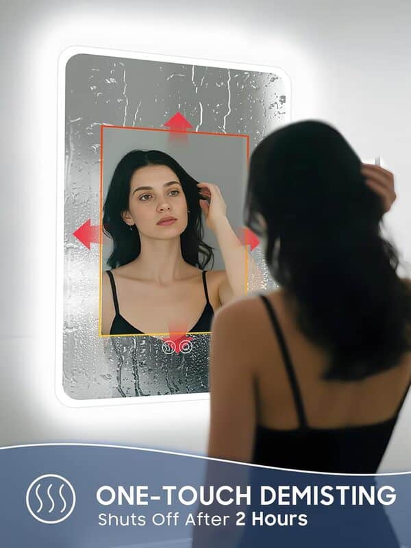 Miroir de salle de bain avec éclairage, 60x80cm, miroir de salle de bain LED avec interrupteur tactile, lumière variable avec 3 températures de couleur, fonction de mémorisation, antibuée [Classe énergétique E]