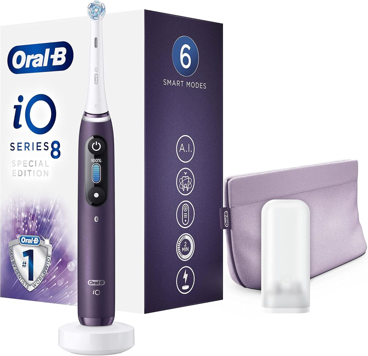 Test Oral-B iO 8s : brosse à dents électrique haut de gamme violet connectée