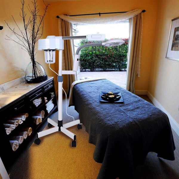 2 en 1 Sauna Facial Vapeur Vaporisateur Facial Paquebot avec 3 x lED Lampe Loupe, Chaud Brouillard Humidificateur Thermal Spa Facial Sauna Vapeur Mist Soin de la Peau avec Support