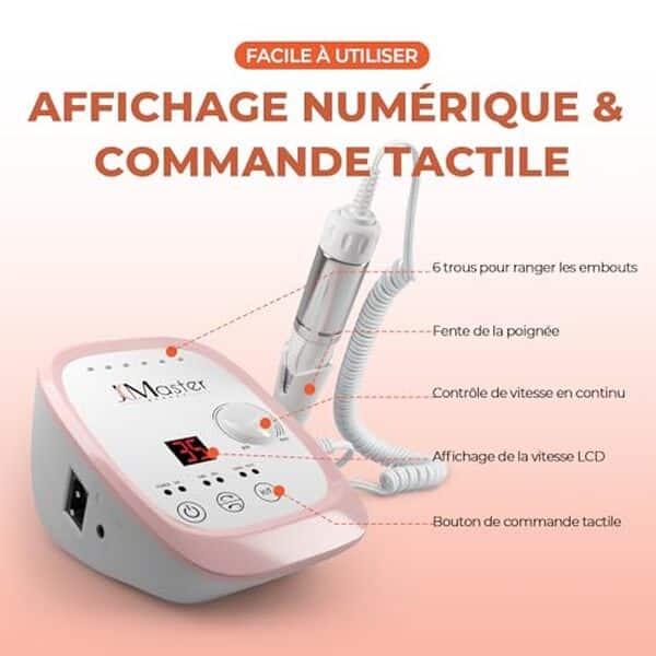 Découvrez notre test complet de la ponceuse professionnelle JCMASTER 35000 tr/min en version rose : performance, ergonomie et avis d'expert