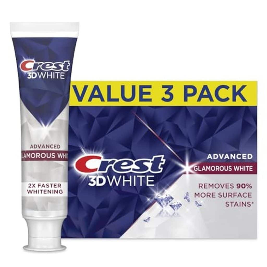 Test du dentifrice crest 3d white advanced glamorous white en lot de 3