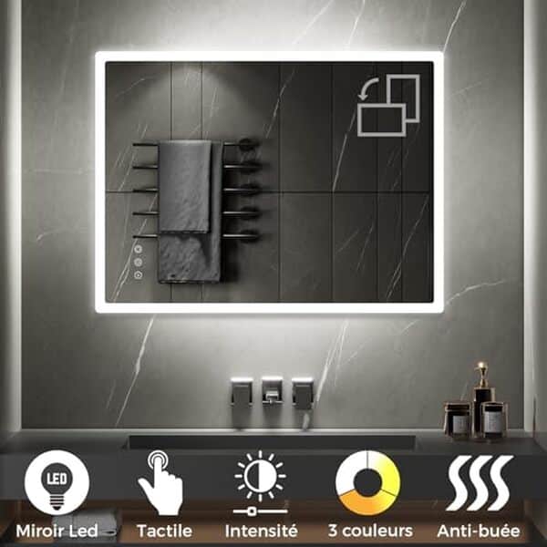 Découvrez notre test complet du miroir LED 90x120 cm avec fonctions tactiles et antibuée. Avis détaillé, caractéristiques et performances de ce miroir design pour votre salle de bain. 